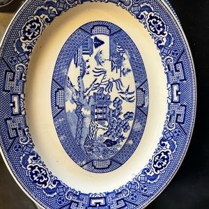 Blue willow platter w/ stamp!